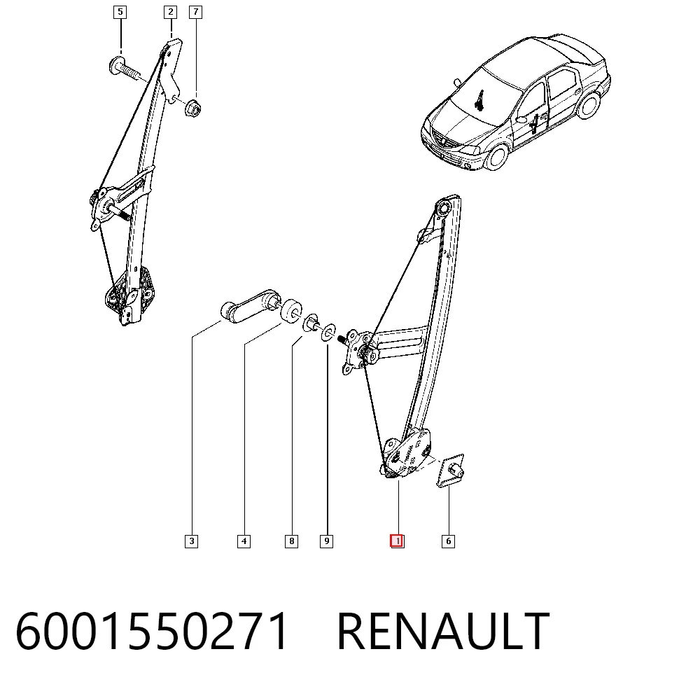 Склопідйомник передньої лівої двері Renault LOGAN 1