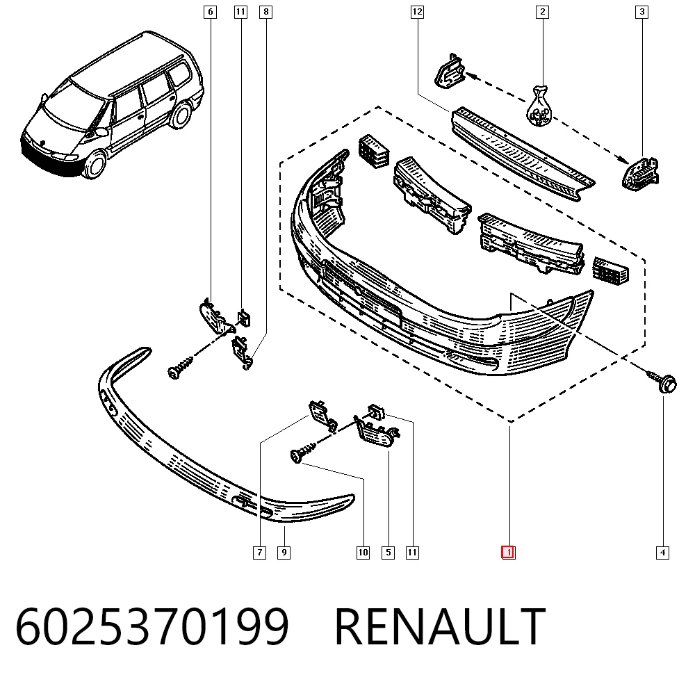 Бампер передній в зборі на Renault Espace III JE