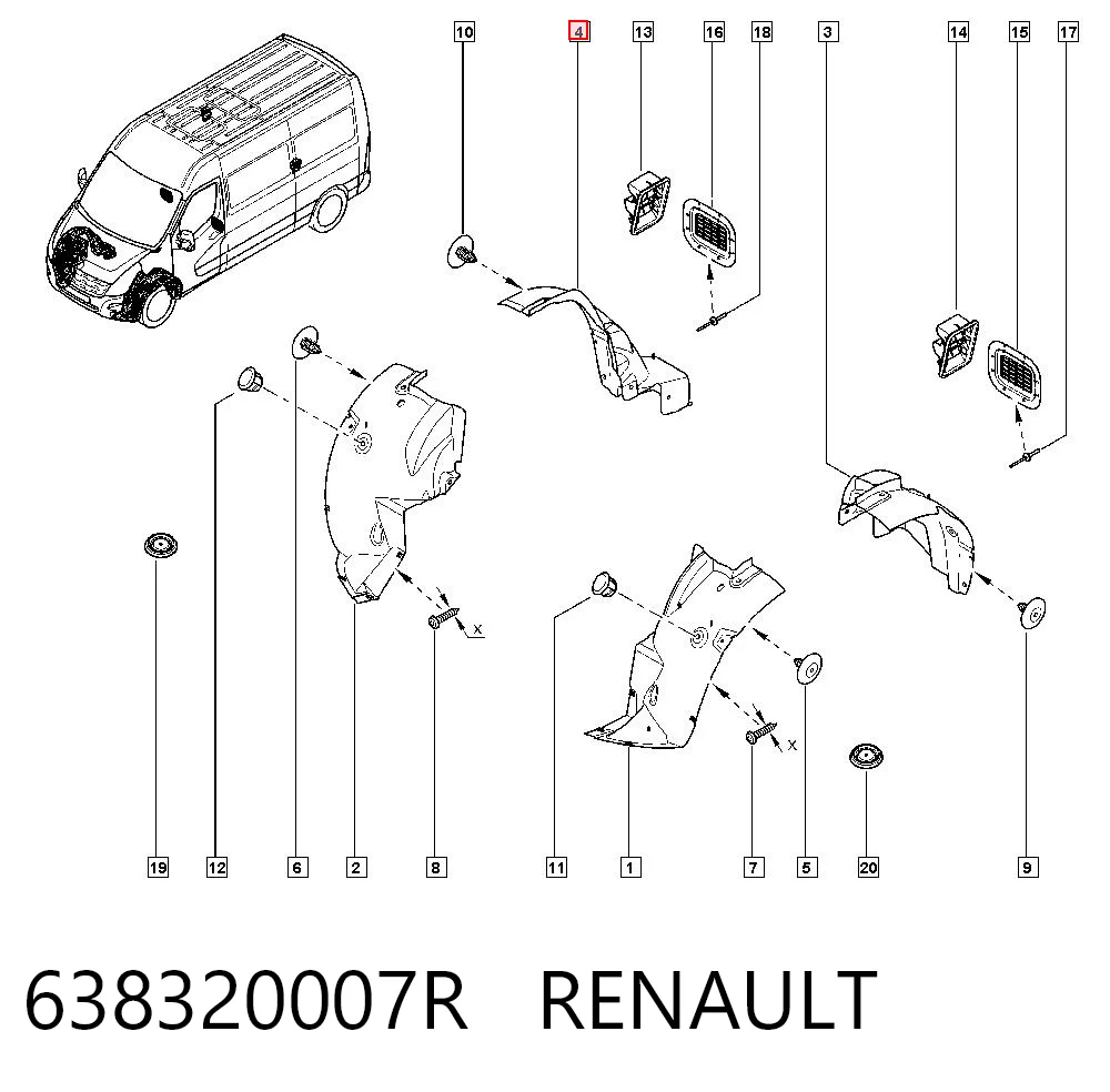 Купити 93197506 Renault (RVI) Підкрилок переднього крила, правий задній