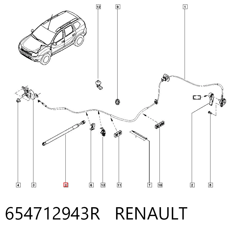 654712943R Renault (RVI) Стійка капота