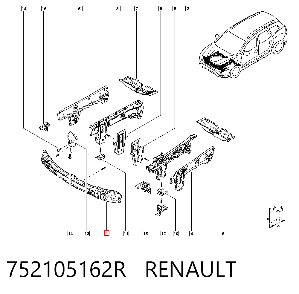 Шина бампера переднього Renault DUSTER II позашляховик (HM) (2017 - 2026) ціна, від 89.65 USD