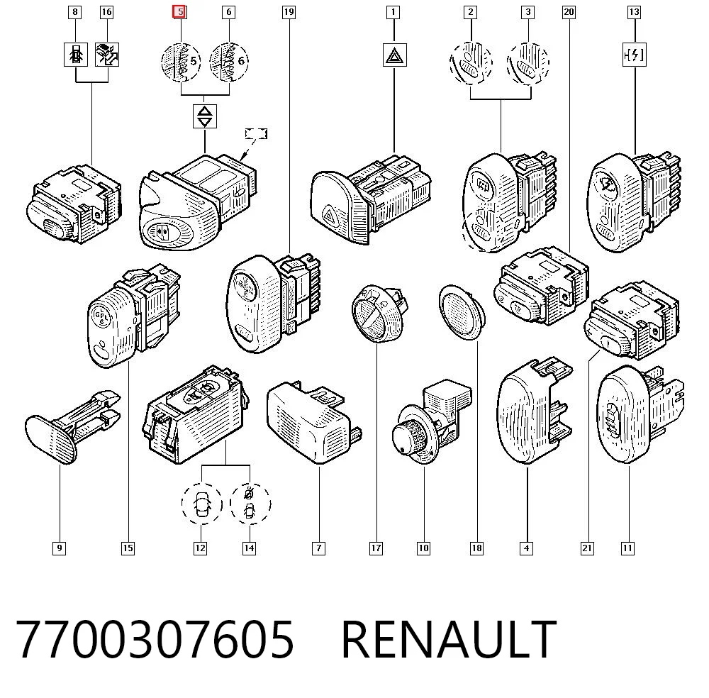 7700307605 Renault (RVI) Кнопка підйомника переднього лівого скла