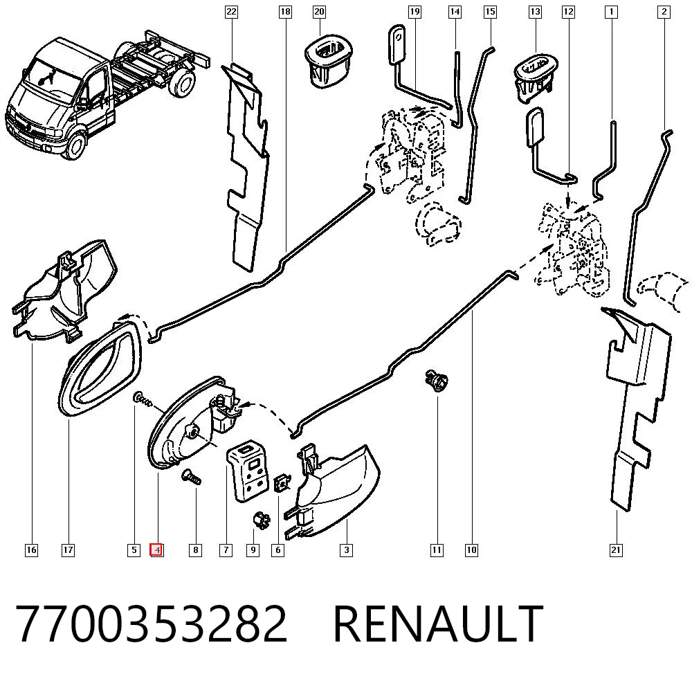 7700353282 Renault (RVI) Ручка дверей лівих, внутрішня, перед/зад