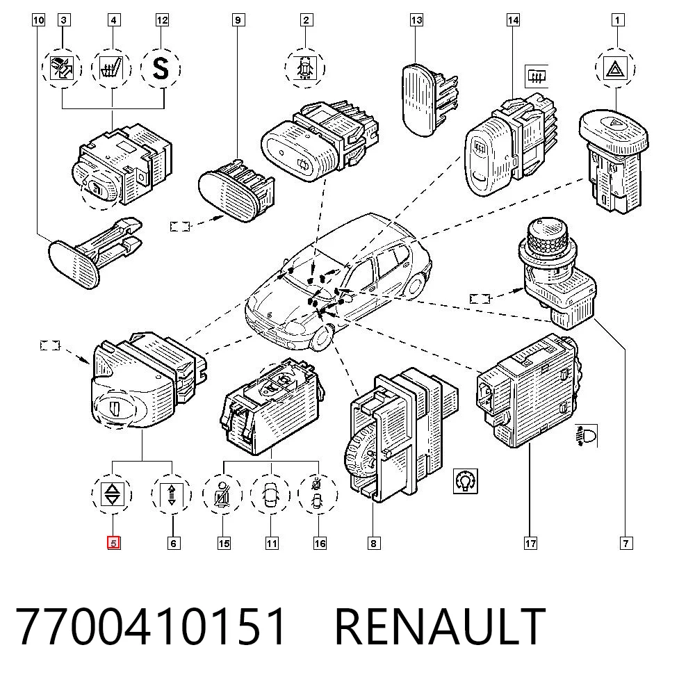 7700410151 Renault (RVI) Кнопковий блок керування склопідіймачами передній правий