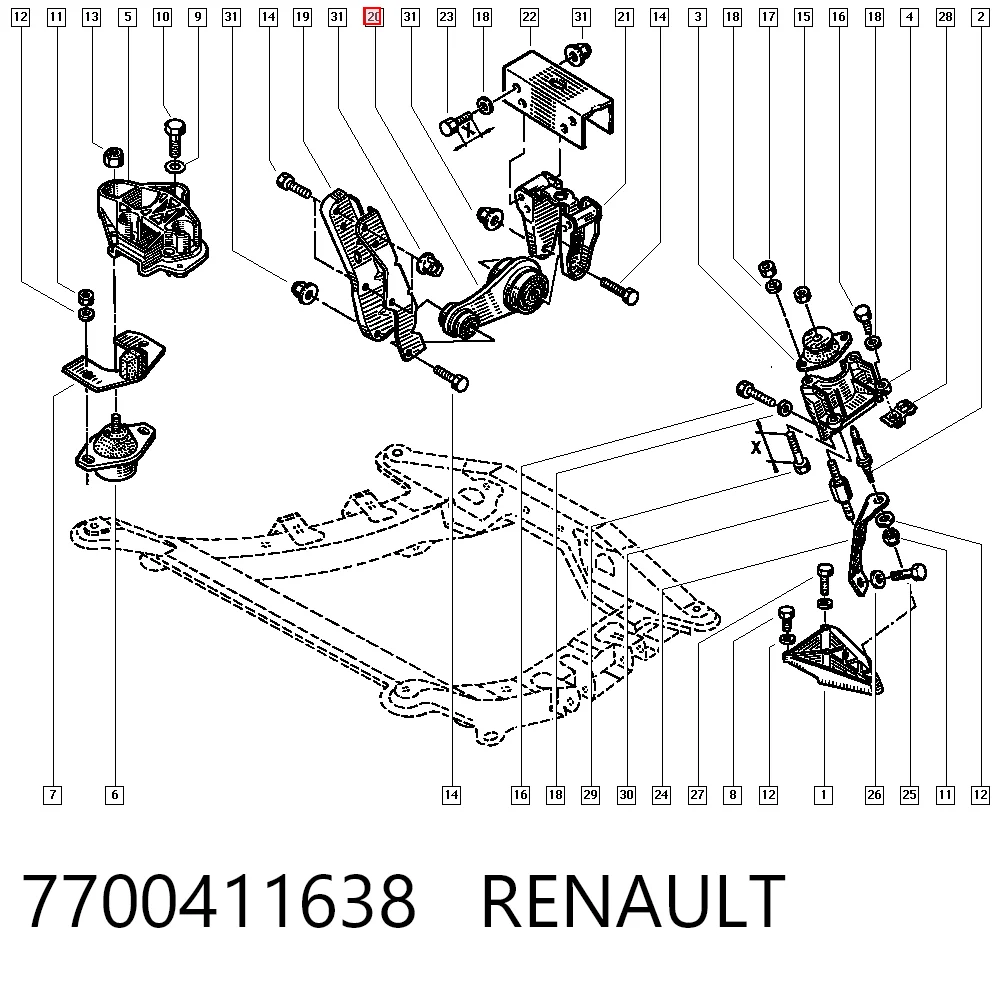 Опора двигуна задня DF 7700788382
