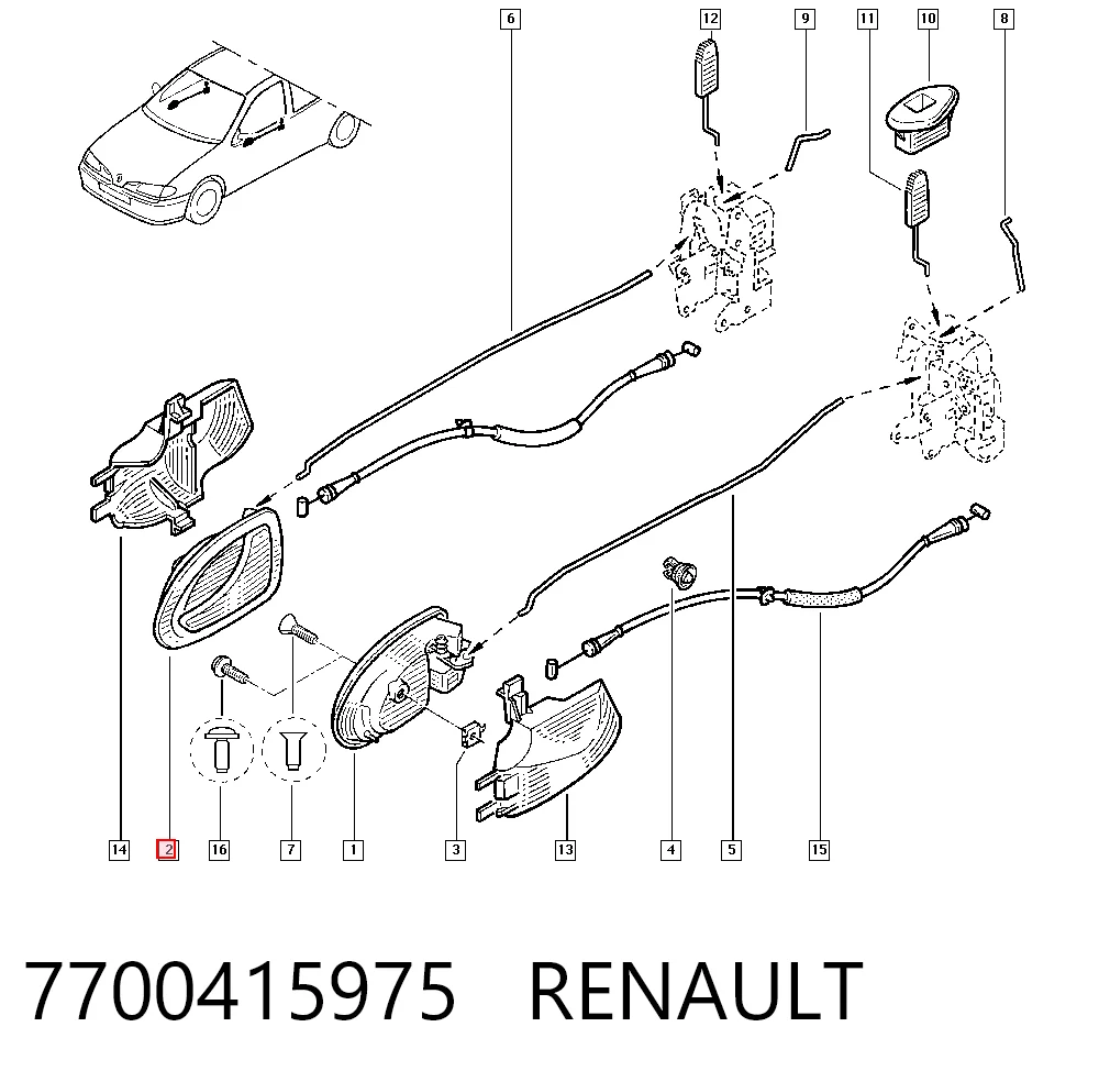 7700415975 Renault (RVI) Ручка двері правою внутрішня перед/зад