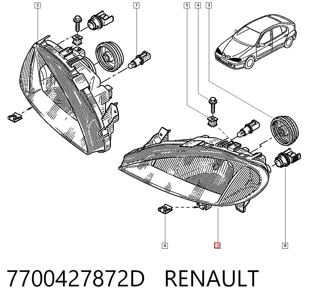 Фара дальнього світла в зборі Renault Megane I універсал (KA0, KA1) (1999 - 2003) ціна, від 40.15 USD