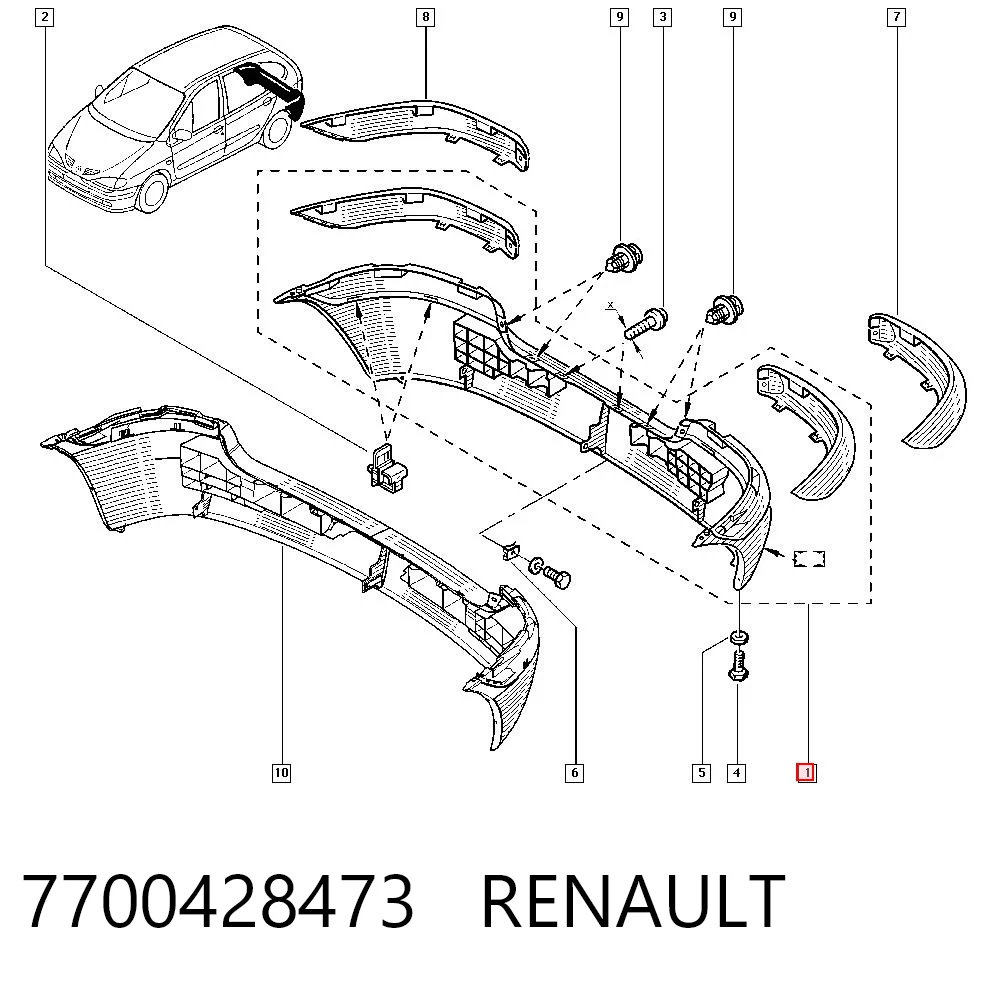 Буфер (бампер) задній на Renault Scenic I JA0, JA1, FA0