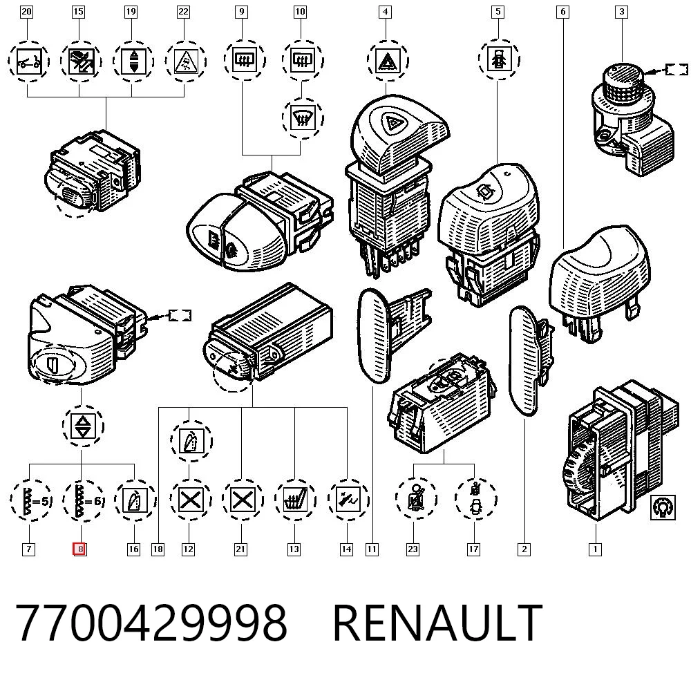 7700429998 Renault (RVI) Кнопка підйомника переднього лівого скла