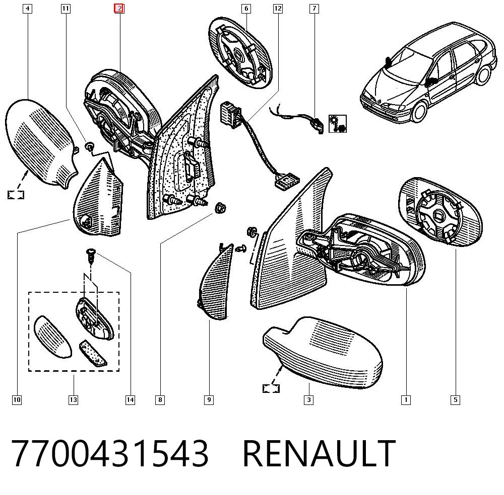 Праве дзеркало заднього виду на Renault Scenic I JA0, JA1, FA0