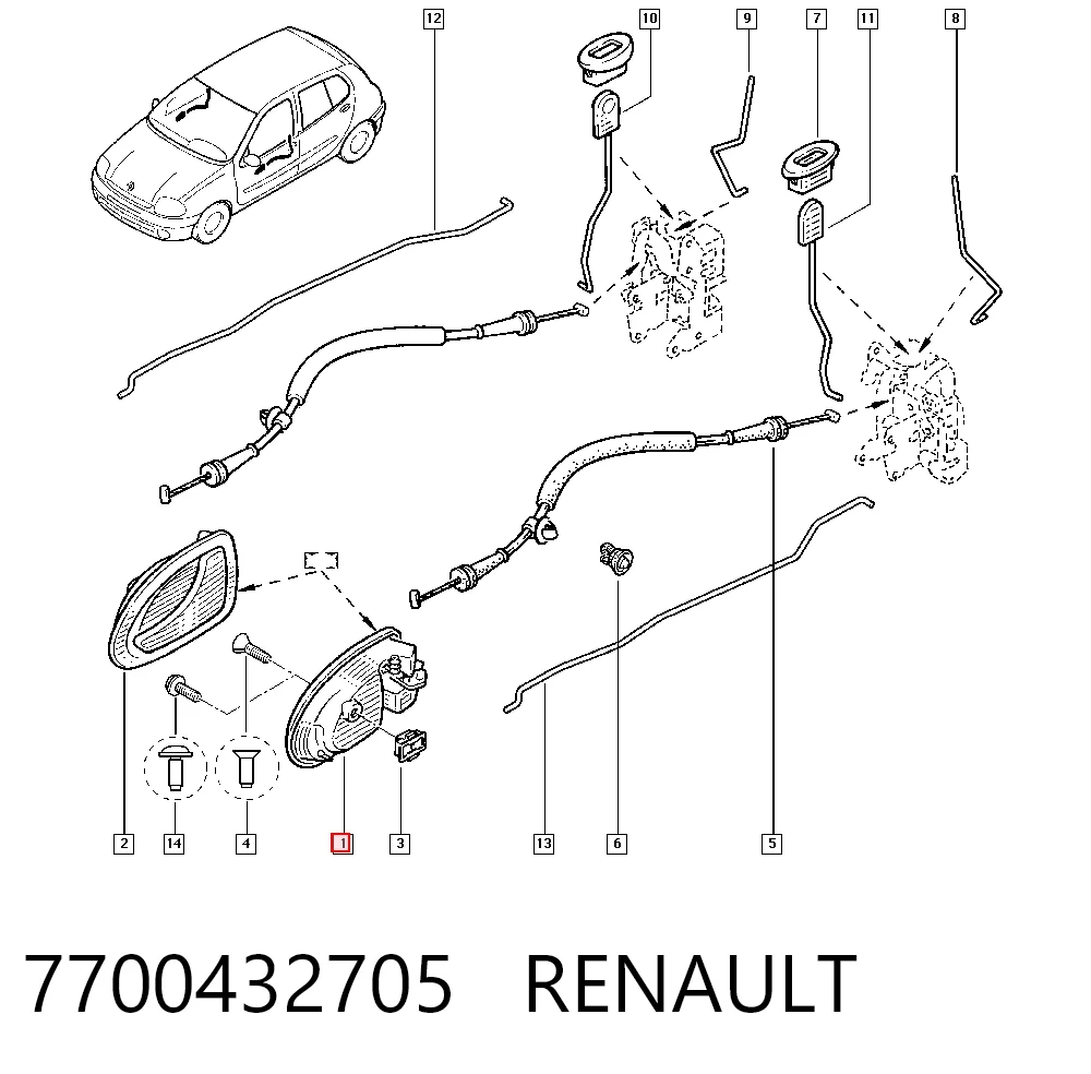 7700432705 Renault (RVI) Ручка дверей лівих, внутрішня, перед/зад