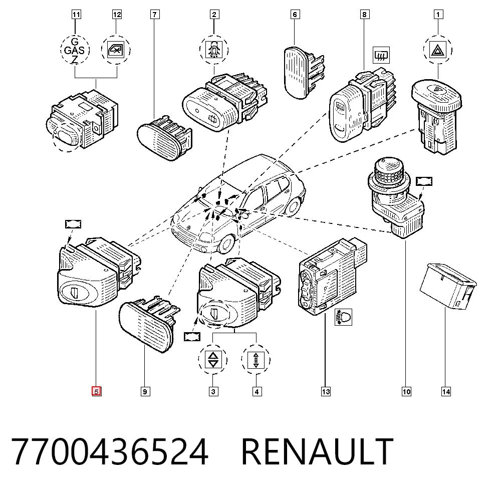 7700436524 Renault (RVI) Кнопка підйомника задніх стекол