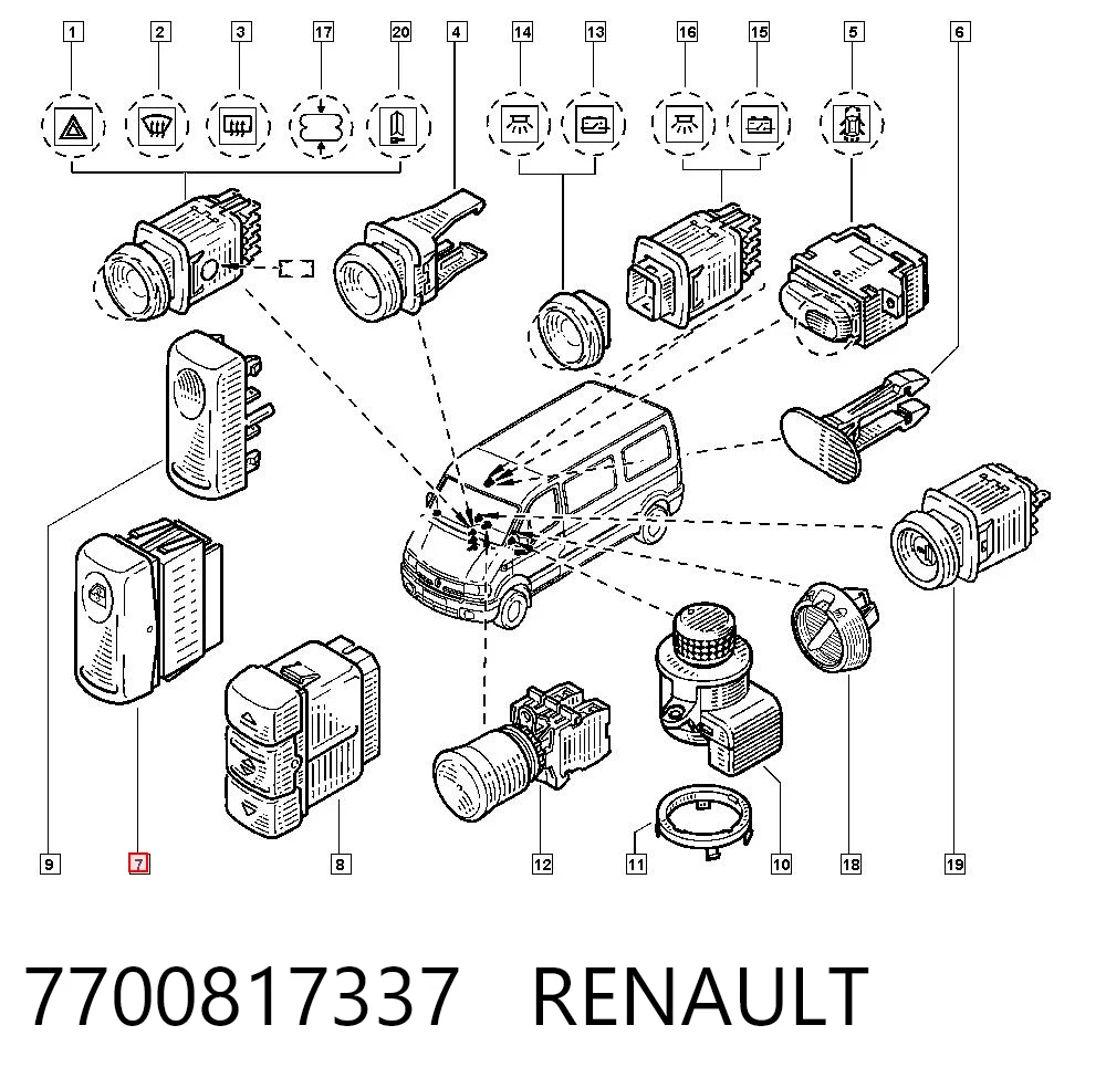 7700817337 Renault (RVI) Кнопка підйомника переднього правого скла