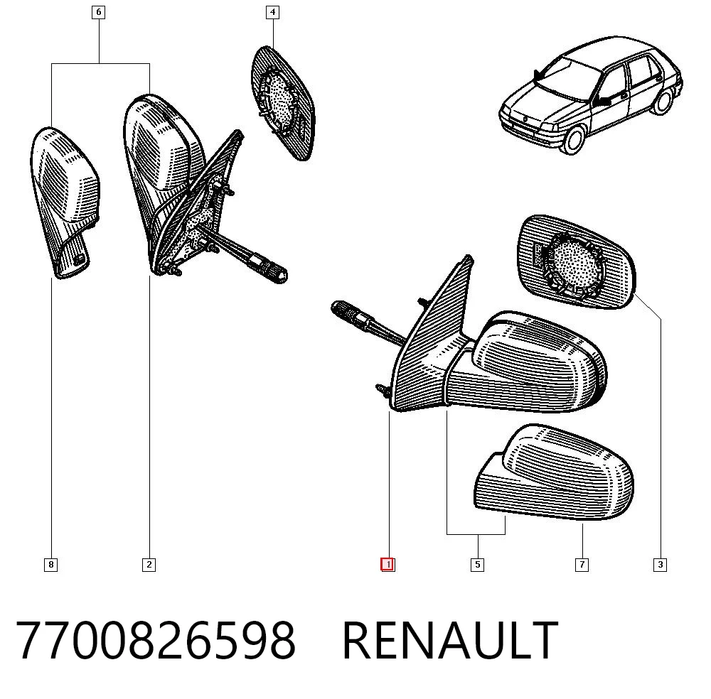  Ліве бокове дзеркало Renault Clio 1