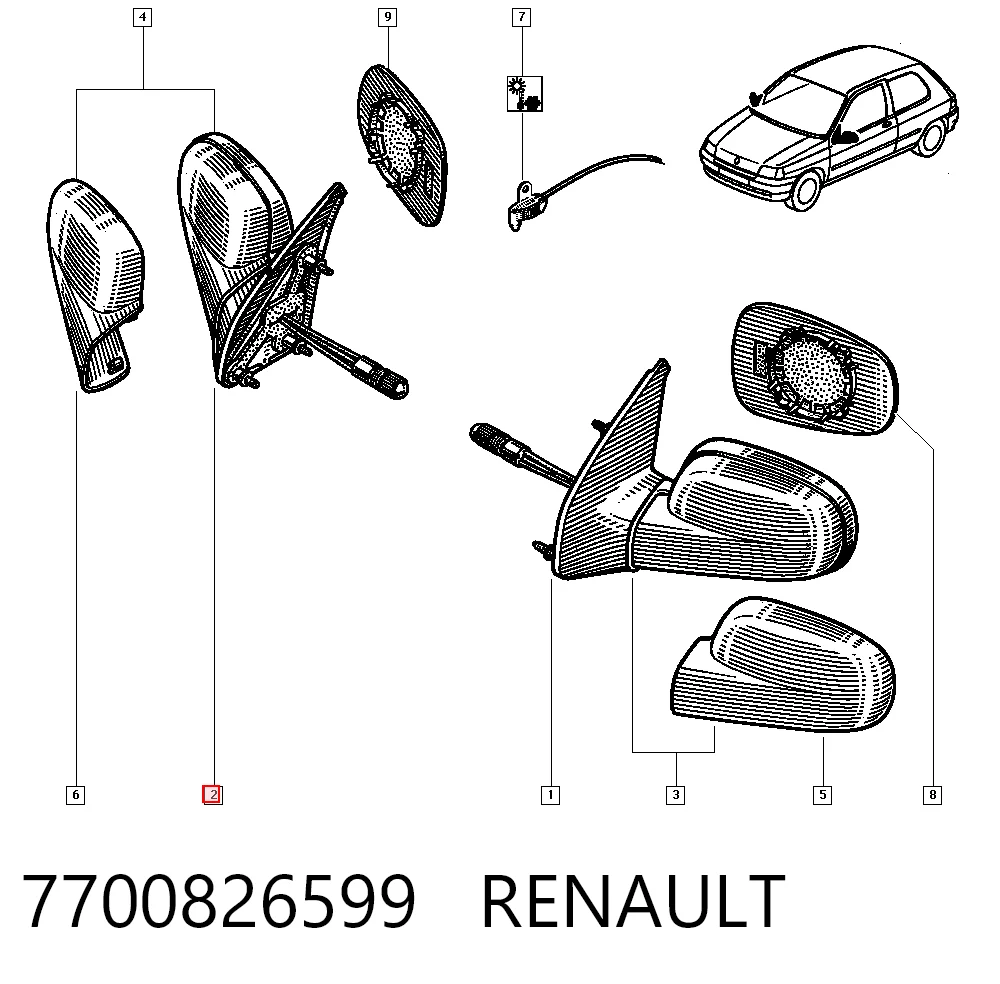  Дзеркало праве Renault Clio 1