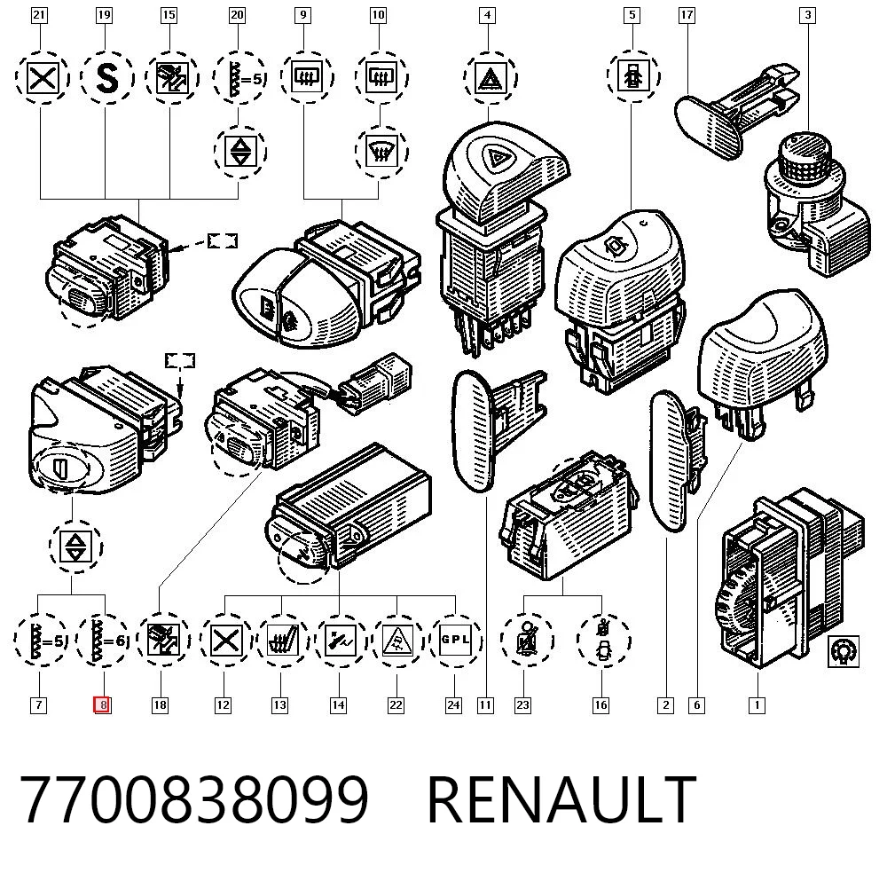 7700838099 Renault (RVI) Кнопковий блок керування склопідіймачами передній правий