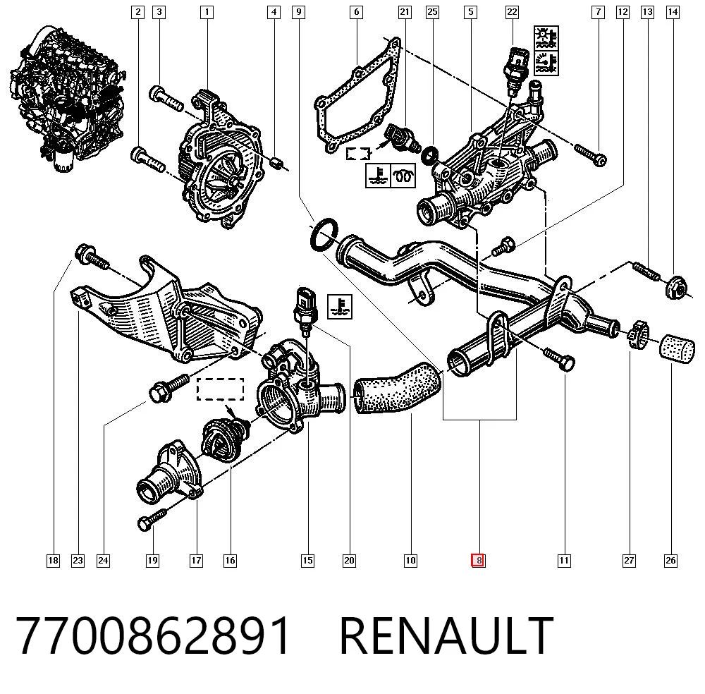 Шланг термостата на Renault Laguna I B56, 556