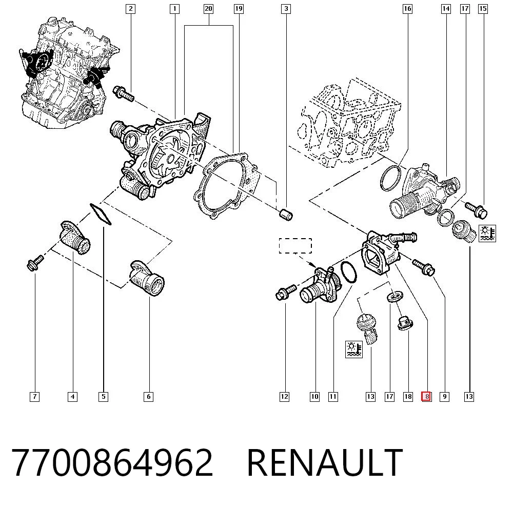 Кожух термостата Renault Clio I хетчбек (BC57, 5357) (1990 - 1998) ціна, від 24.85 USD