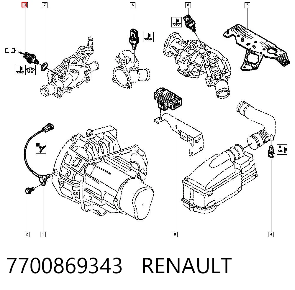 7700869343 Renault (RVI) Покажчик температури охолоджуючої рідини