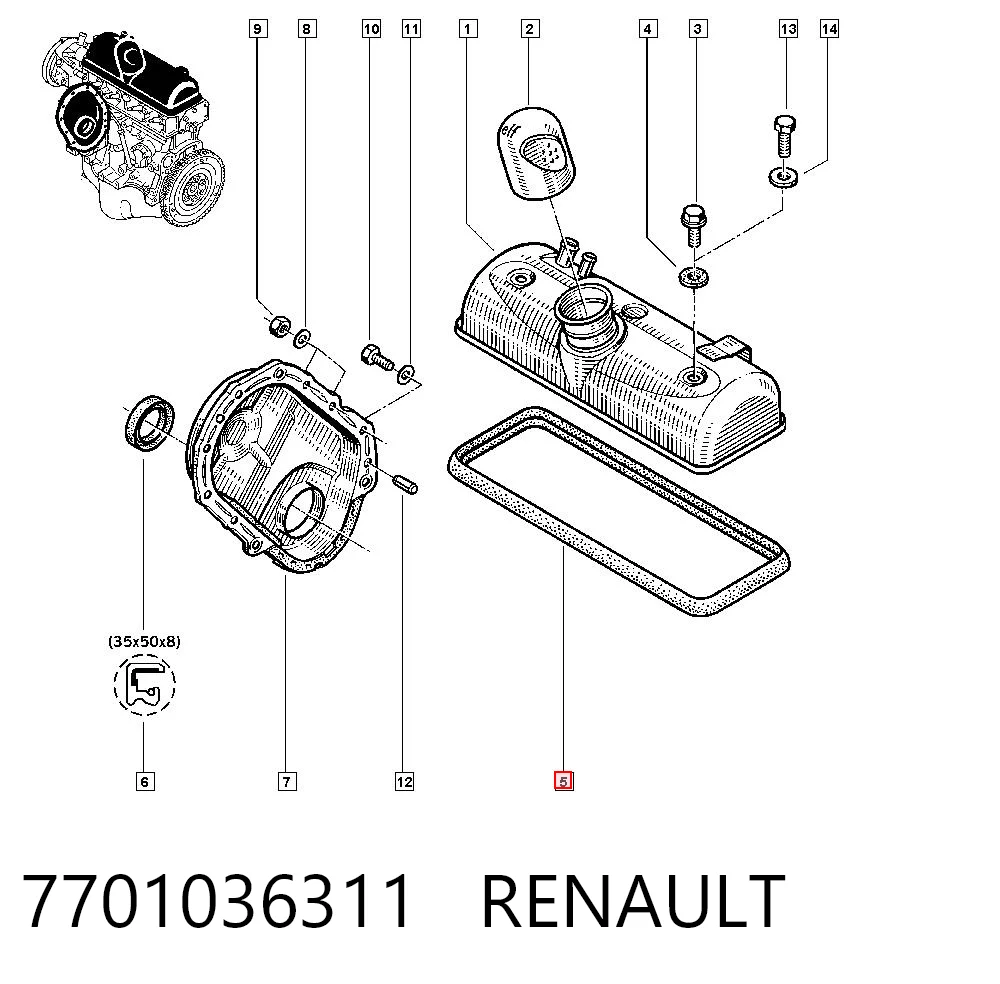 Прокладка кришки клапанної  на Renault Clio I BC57, 5357