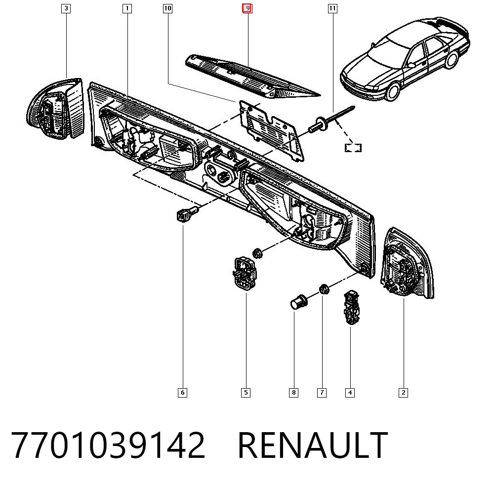 Стоп-сигнал заднього скла на Renault 19 II B53, C53