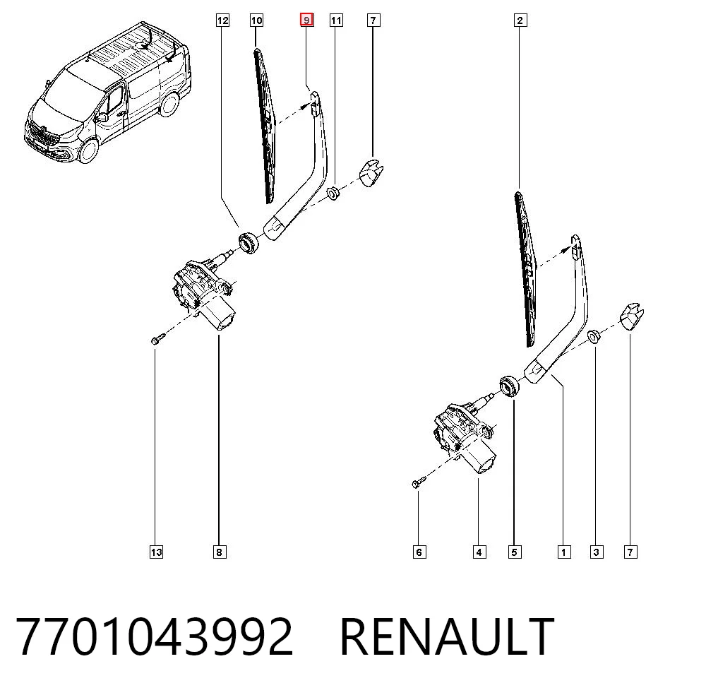 7701043992 Renault (RVI) Важіль-поводок двірника заднього скла