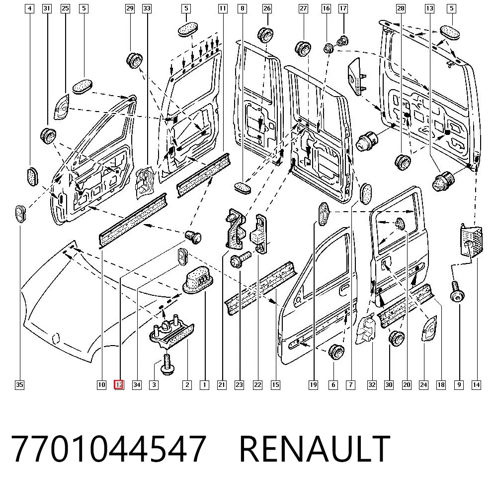 7701044547 Renault (RVI) Кліпса (пістон) кріплення молдинга двері