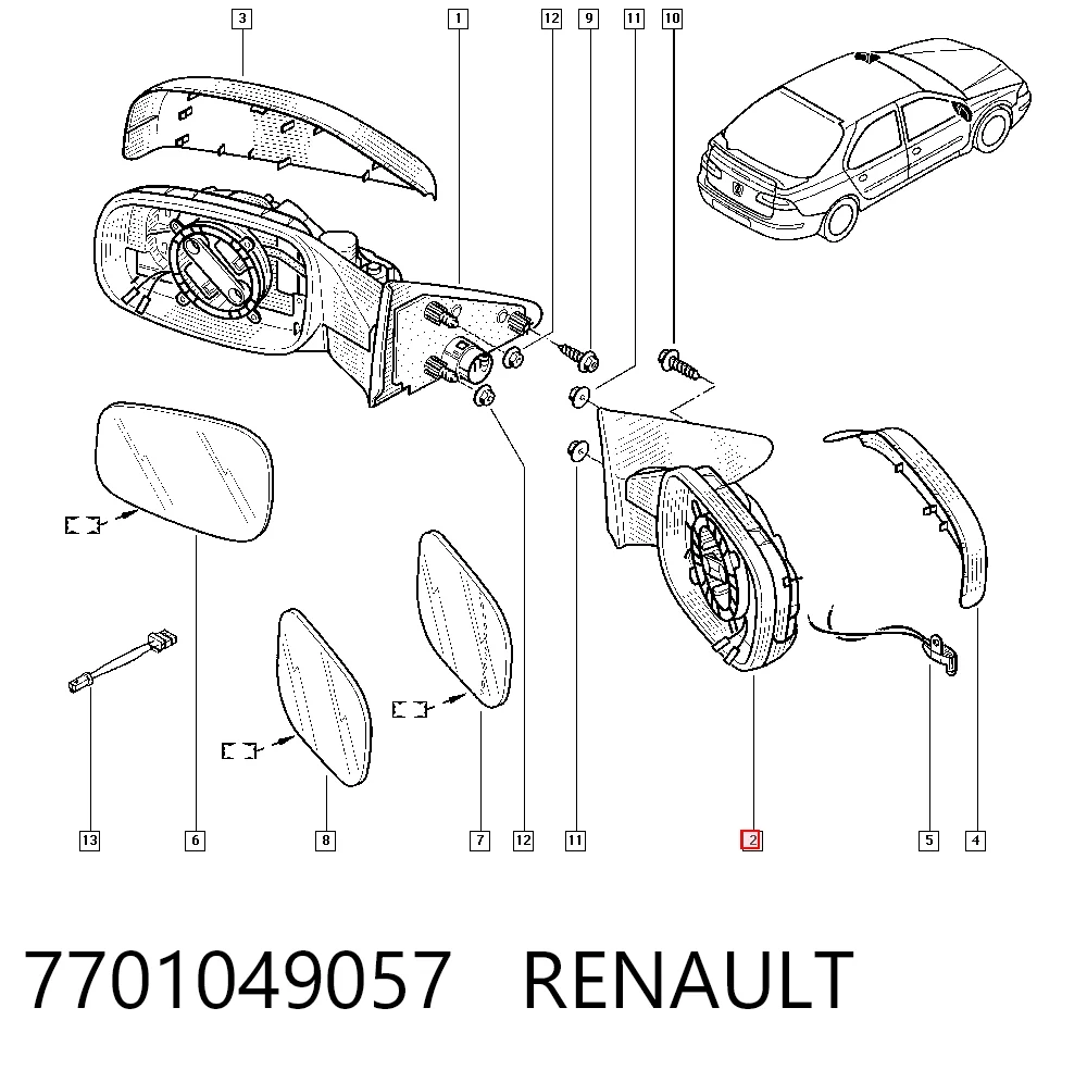 Праве дзеркало заднього виду на Renault Laguna II BG0, BG1