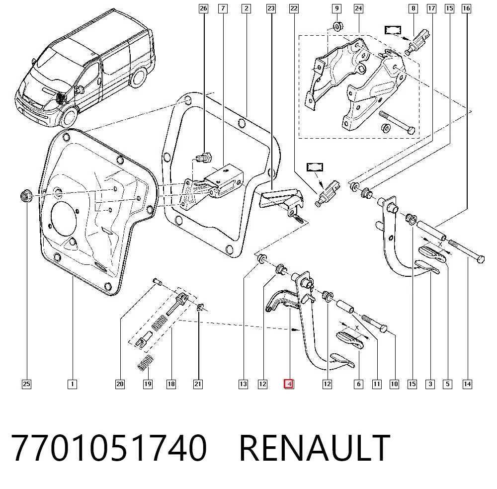 Педаль і привід управління зчепленням Renault (RVI) 4654000QAD ціна, від 31.72 USD