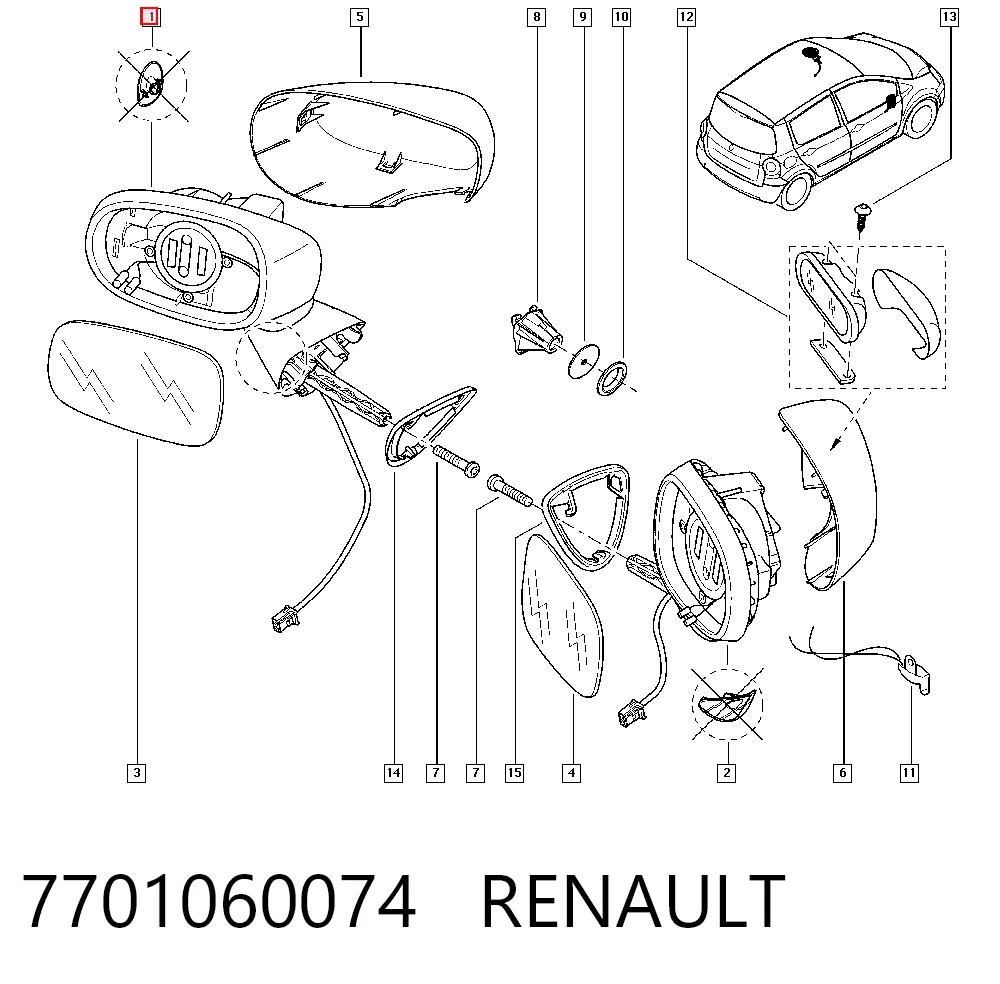  Ліве бокове дзеркало Renault Modus 