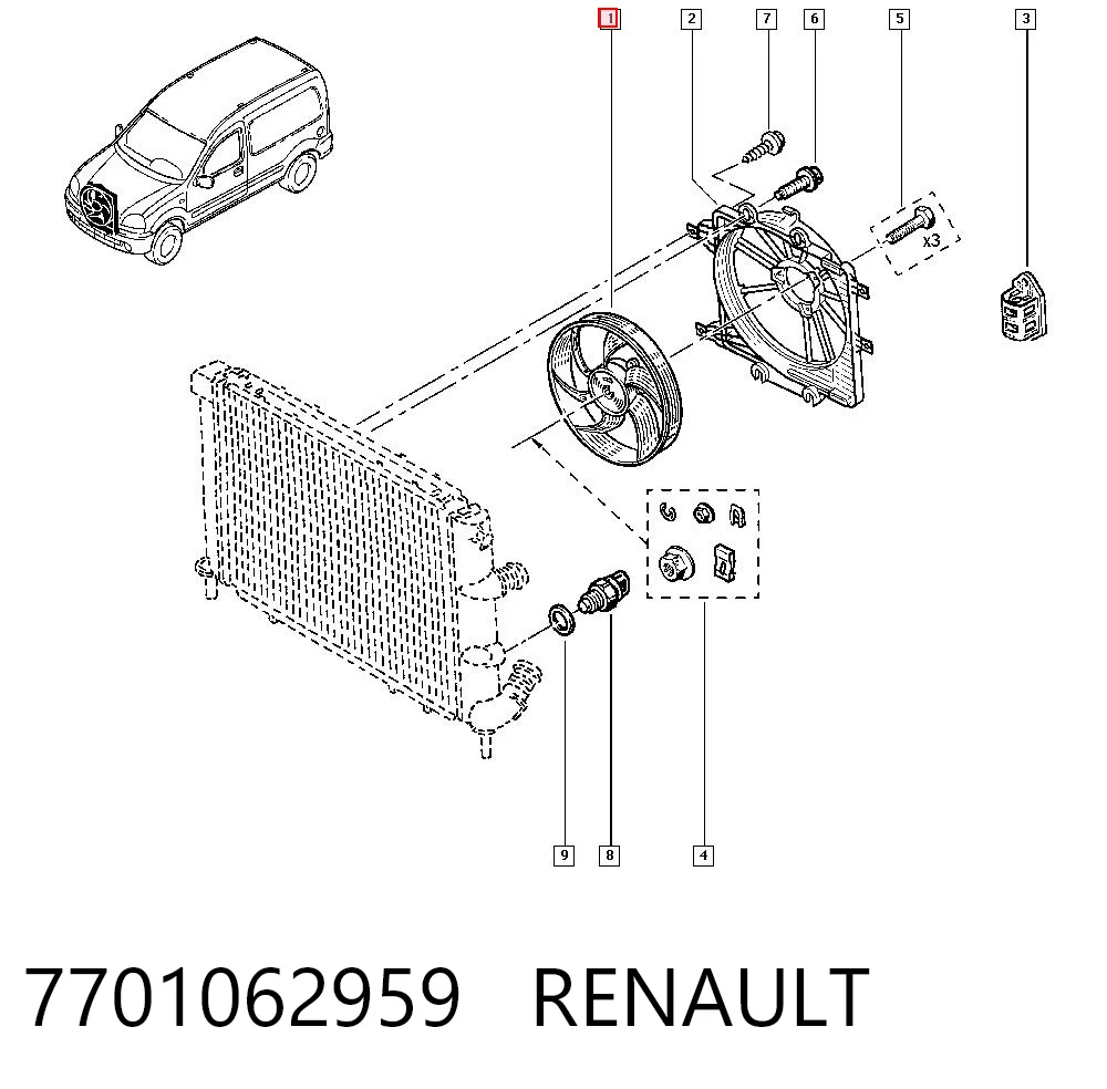 Електровентилятор радіатора на Renault Kangoo I KC0, KC1