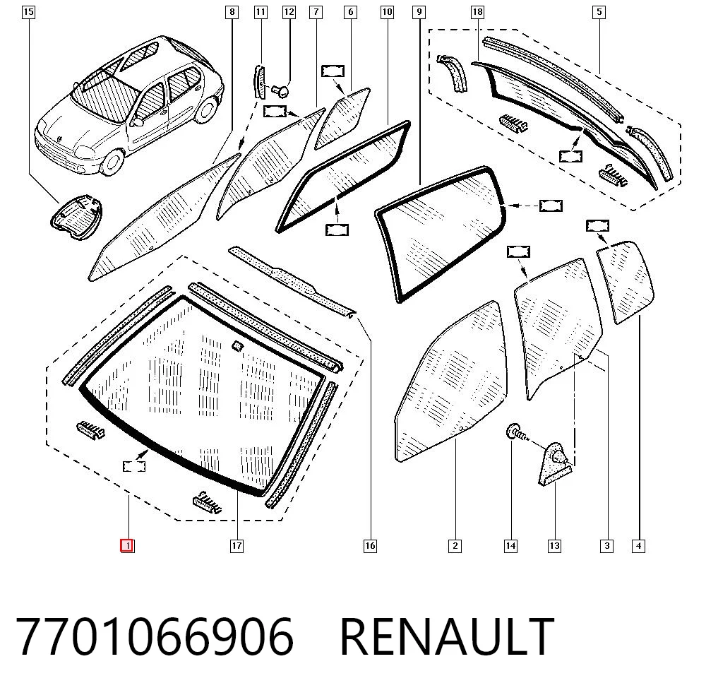 Автомобільне скло на Renault Clio SYMBOL LB0, LB1, LB2