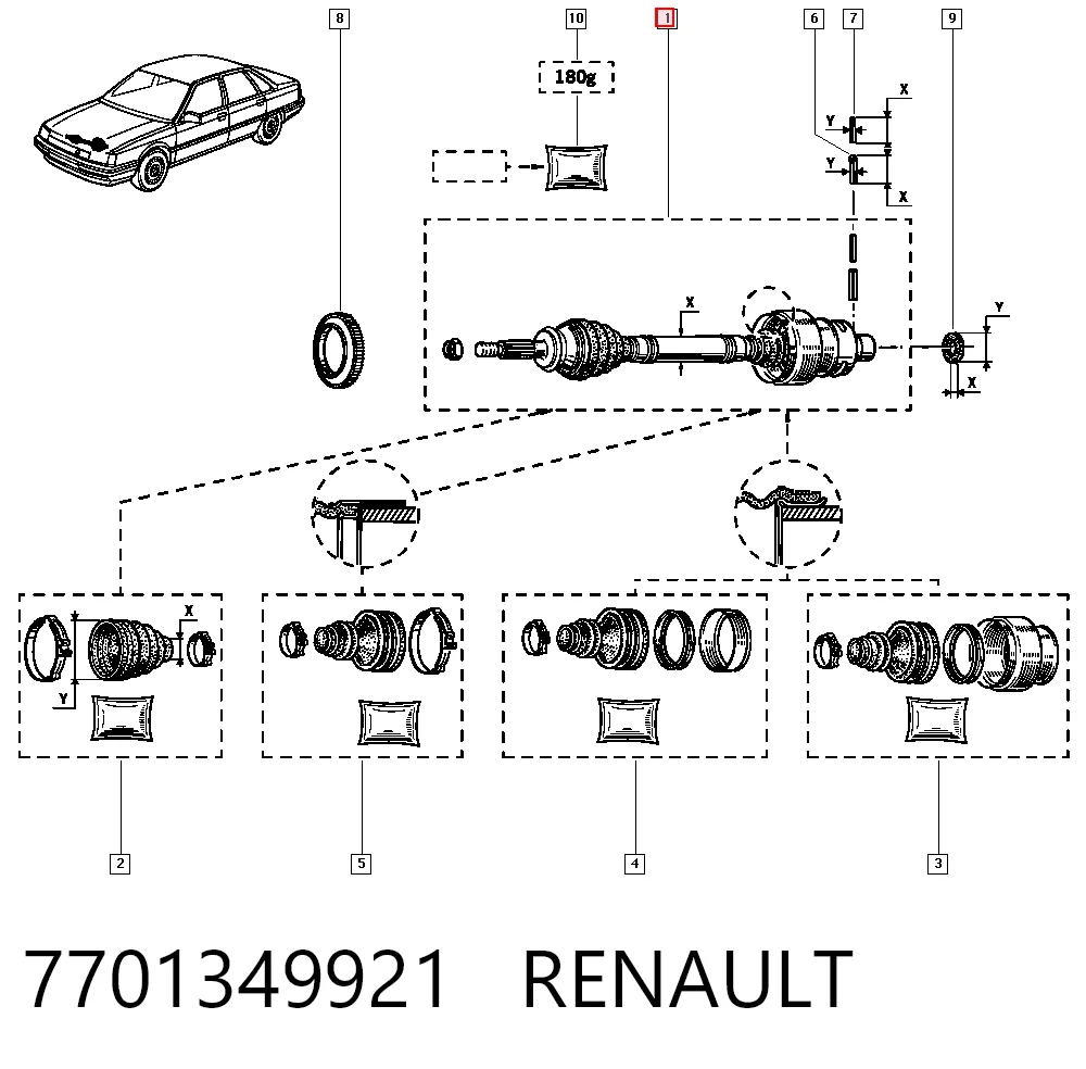 Приводи передніх коліс (вали карданні піввісь переднього моста) Renault 21 седан (L48) (1986 - 1994) ціна, від 71.33 USD