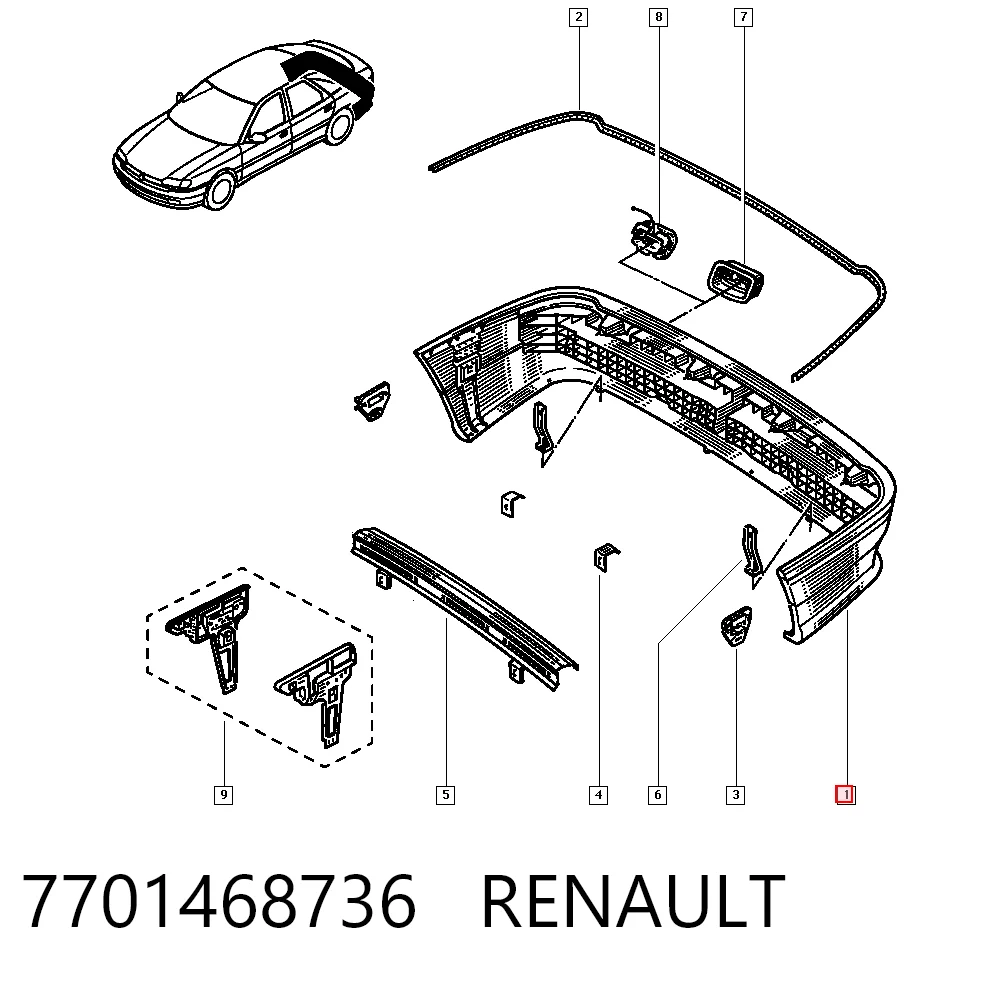 Буфер (бампер) задній на Renault Safrane I B54