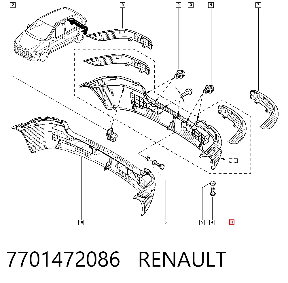 Кожух бампера заднього Renault Scenic I мінівен (JA0, JA1, FA0) (1999 - 2003) ціна, від 27.87 USD