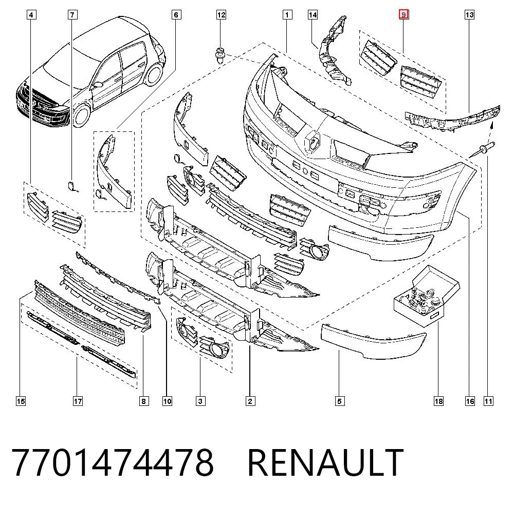 7701474478 Renault (RVI) Решітка радіатора