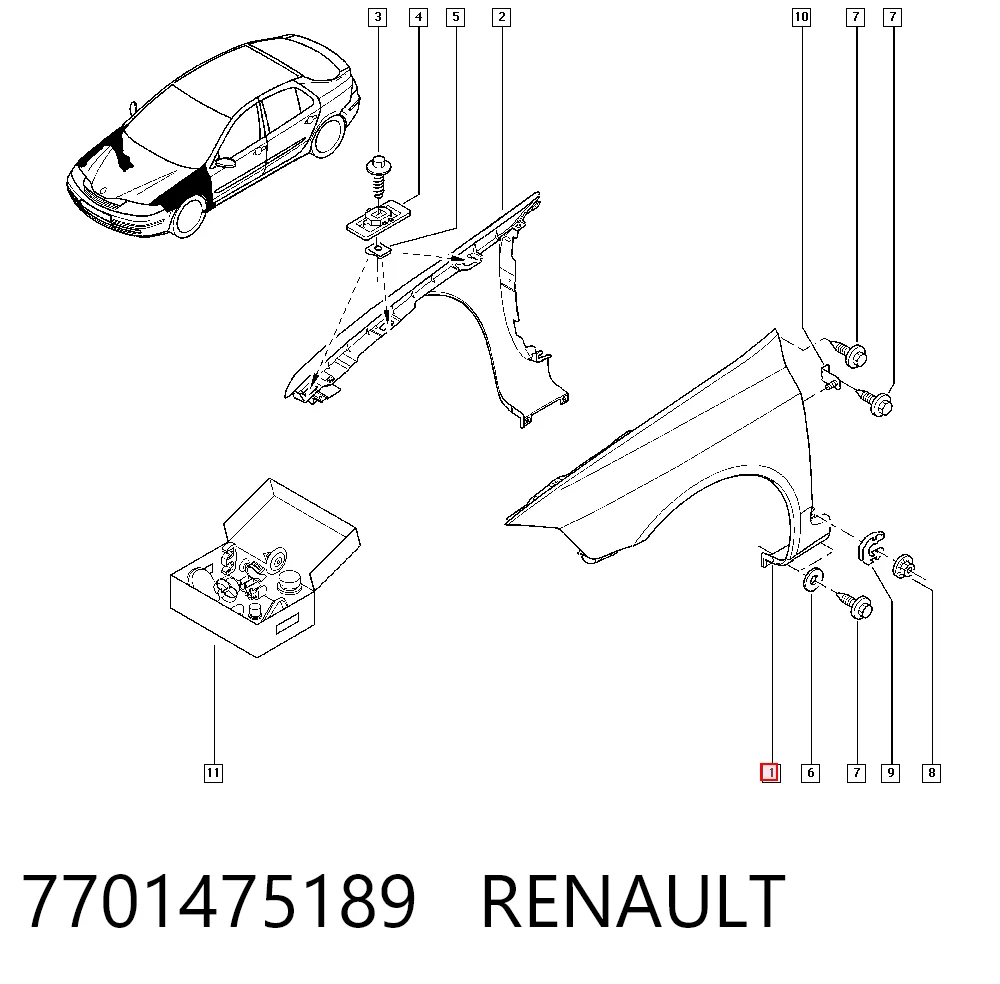 Переднє ліве крило на Renault Laguna II KG0, KG1