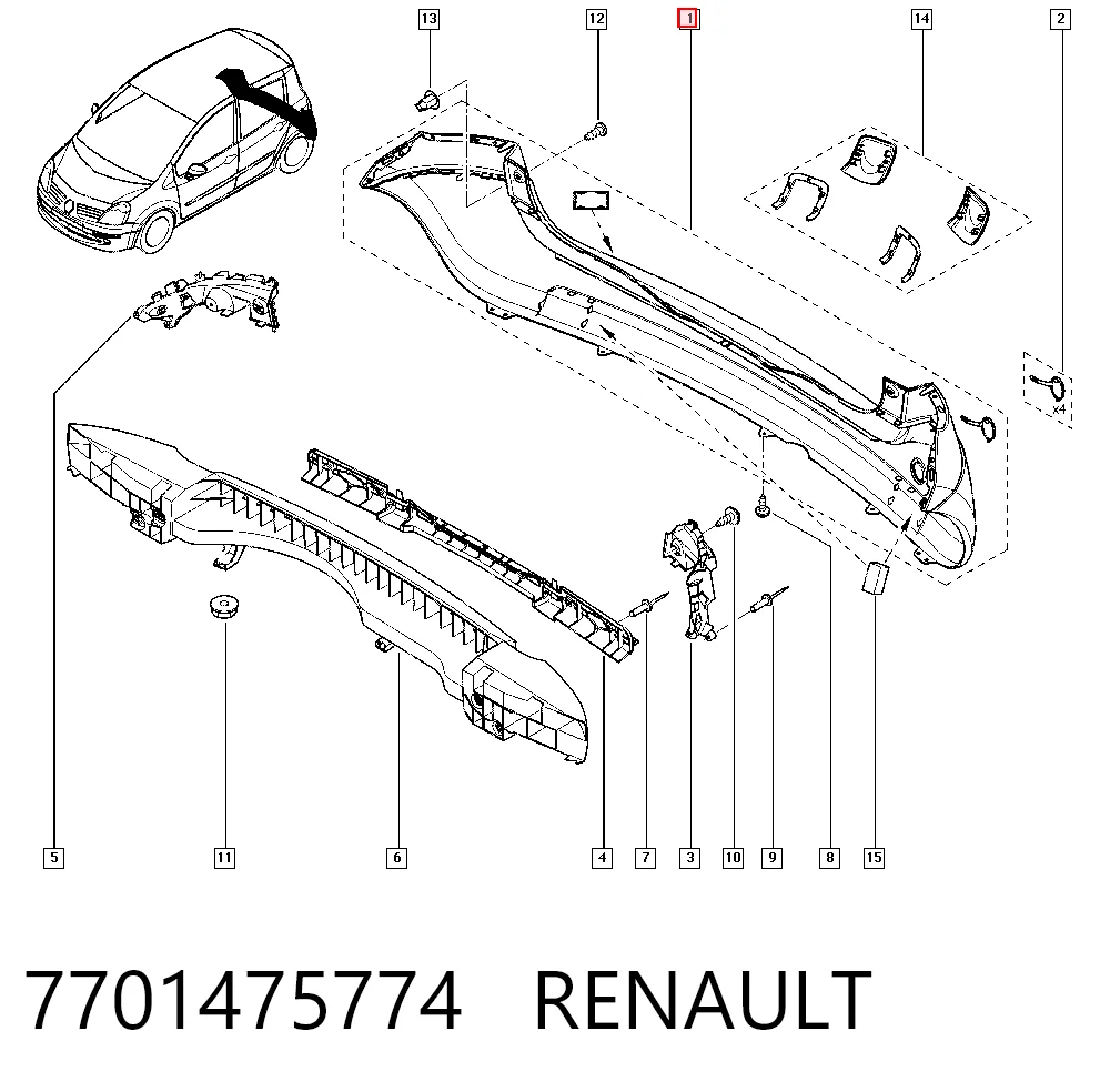 Бампер задній Renault Modus JP0
