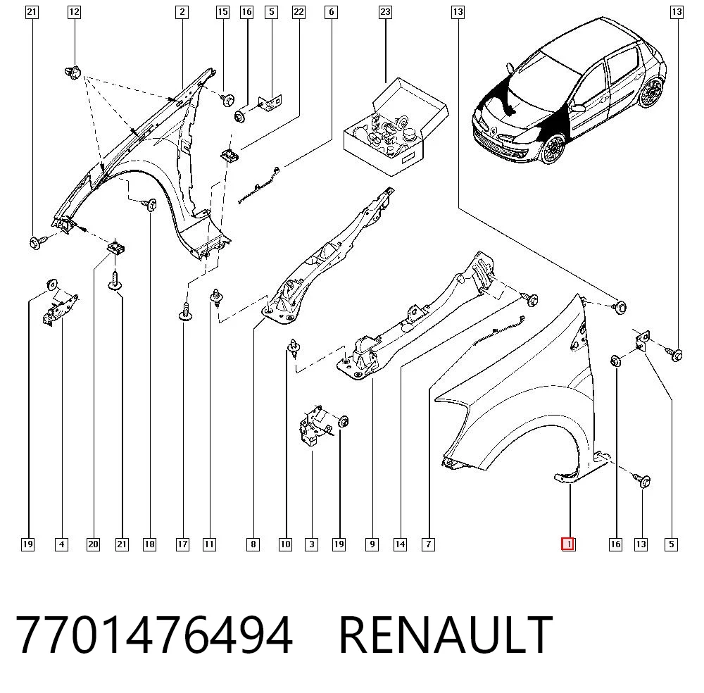 Ліве переднє крило Renault Clio III хетчбек (BR01, CR01) (2005 - 2014) ціна, від 46.83 USD