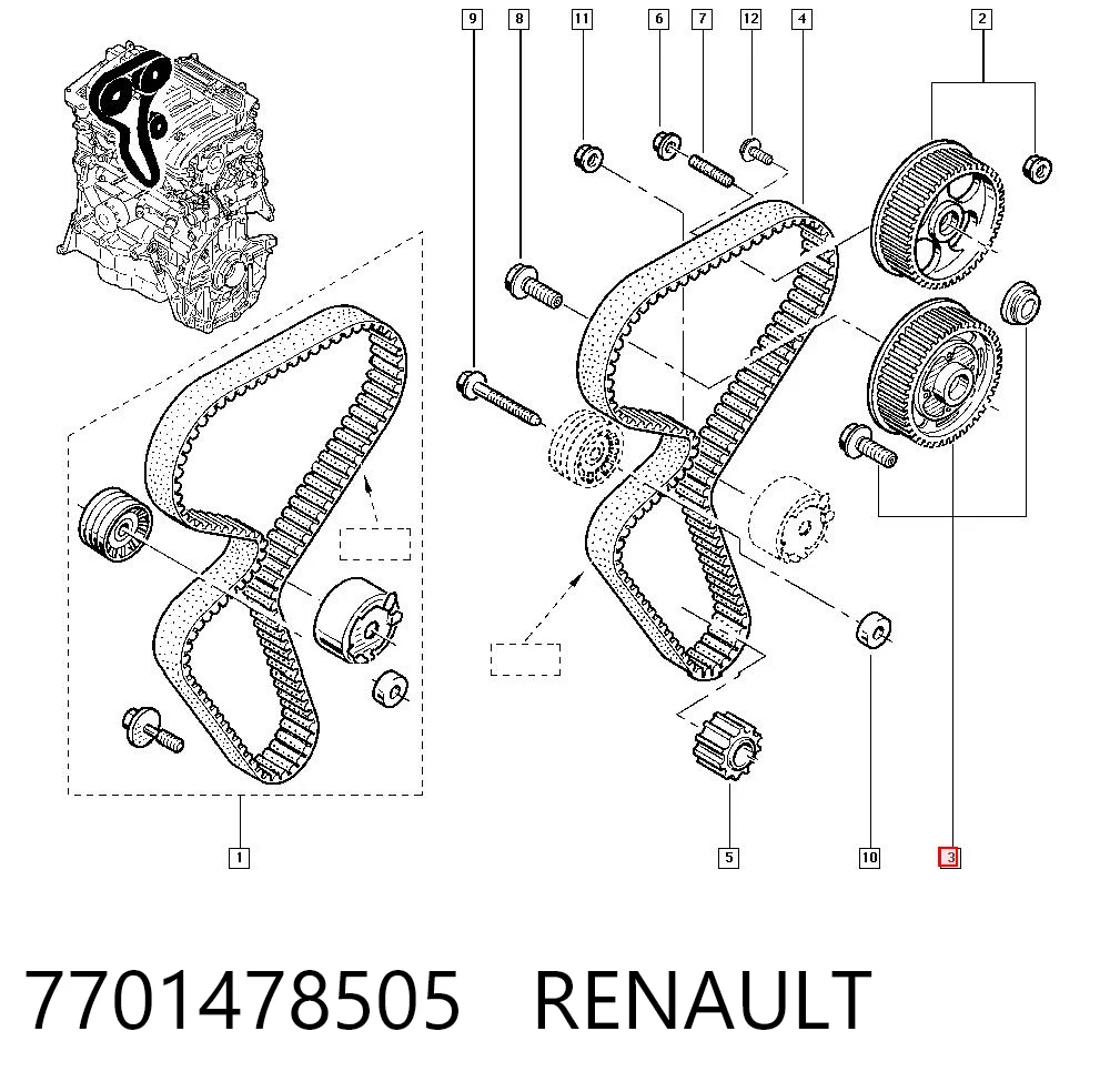 7701478505 Renault (RVI) Зірка-шестерня розподільного валу двигуна, впускного