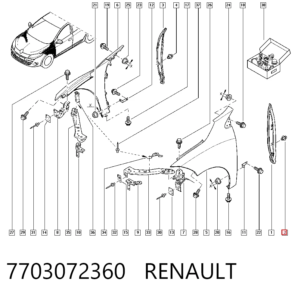 7703072360 Renault (RVI) Пістон (кліп) кріплення решітки радіатора охолодження