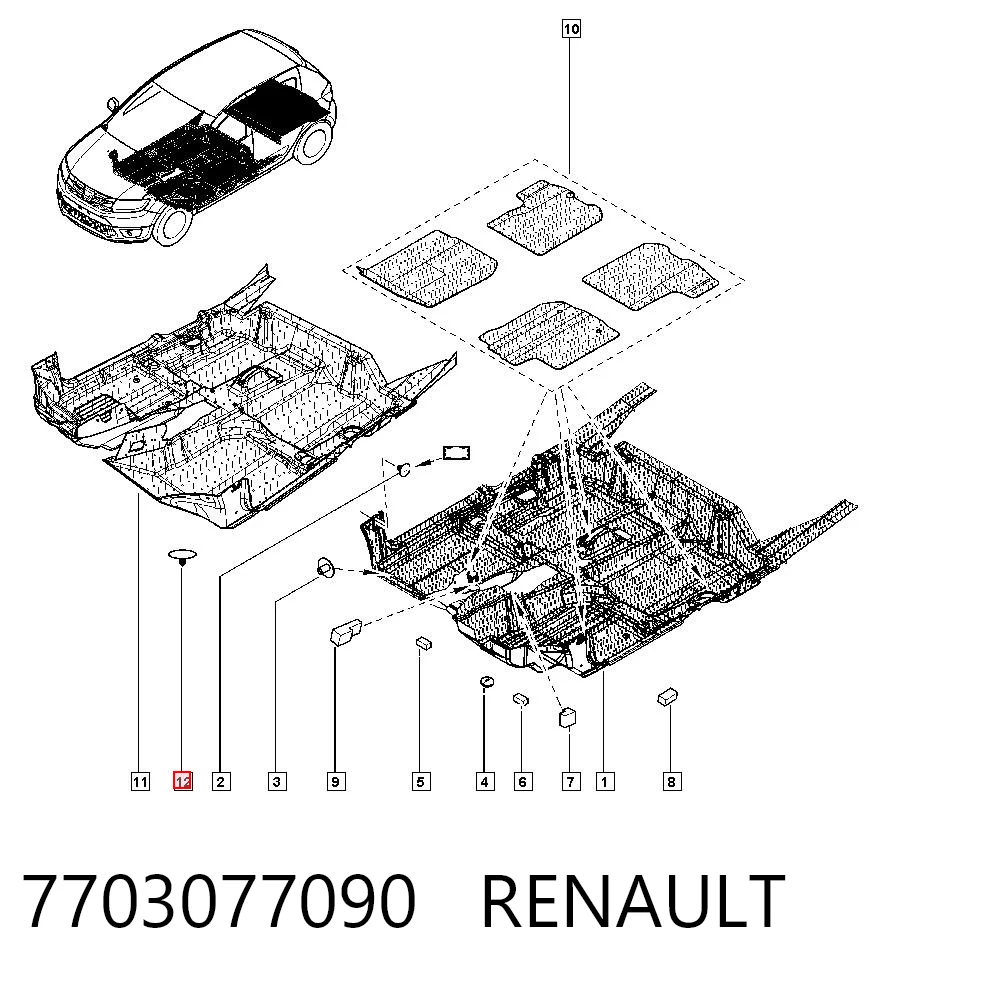 7703077090 Renault (RVI) Пістон (кліп) кріплення обшивки кришки багажника