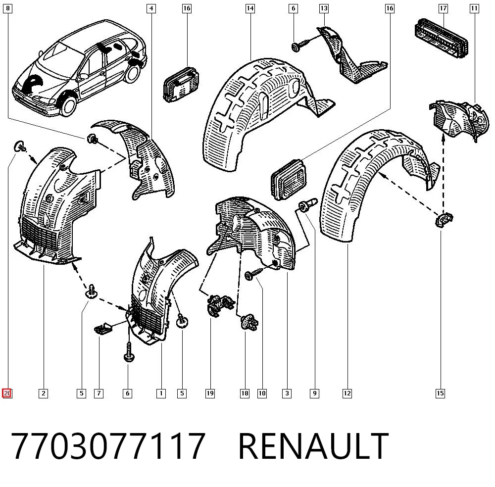 7703077117 Renault (RVI) Пістон (кліп) кріплення обшивки кришки багажника