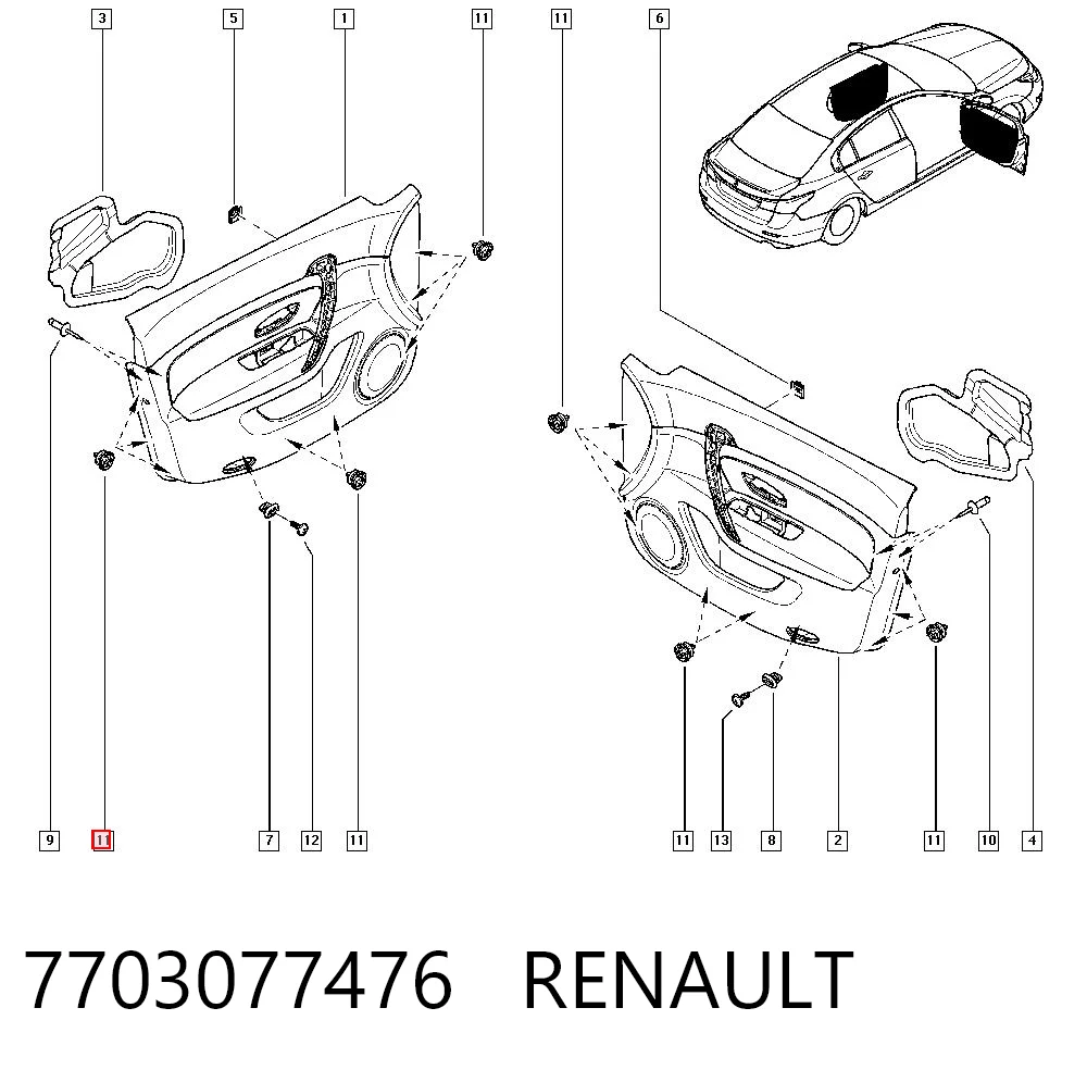 7703077476 Renault (RVI) Пістон (кліп) кріплення обшивки дверей