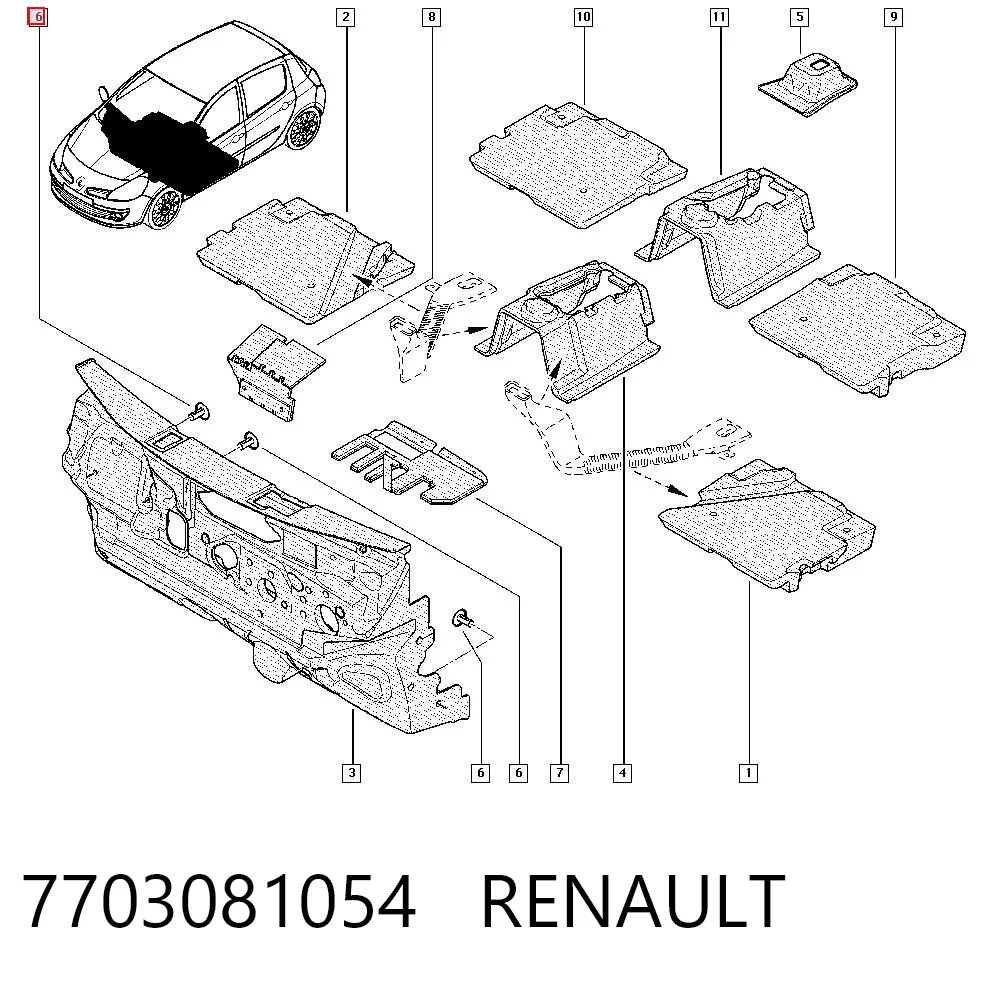 7703081054 Renault (RVI) Пістон (кліп) кріплення підкрилки переднього крила