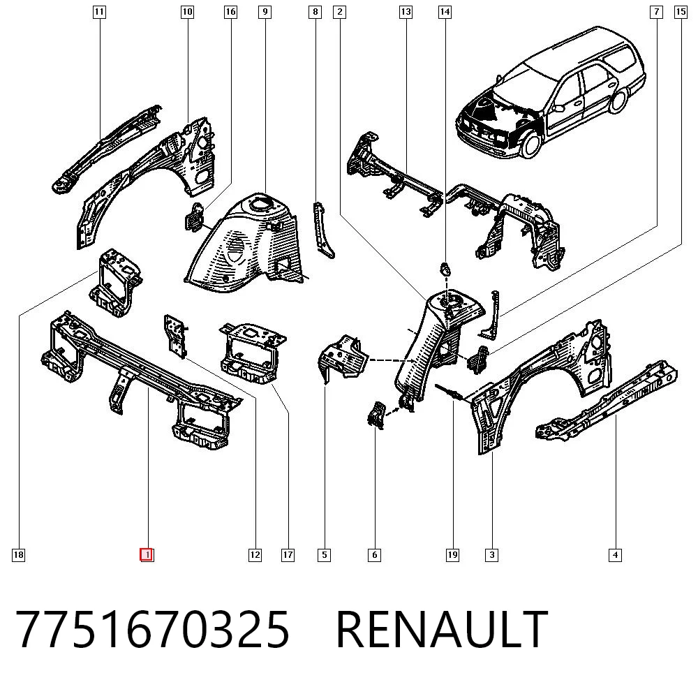 Панель передня Renault Laguna I хетчбек (B56, 556) (1993 - 2002) ціна, від 25.34 USD