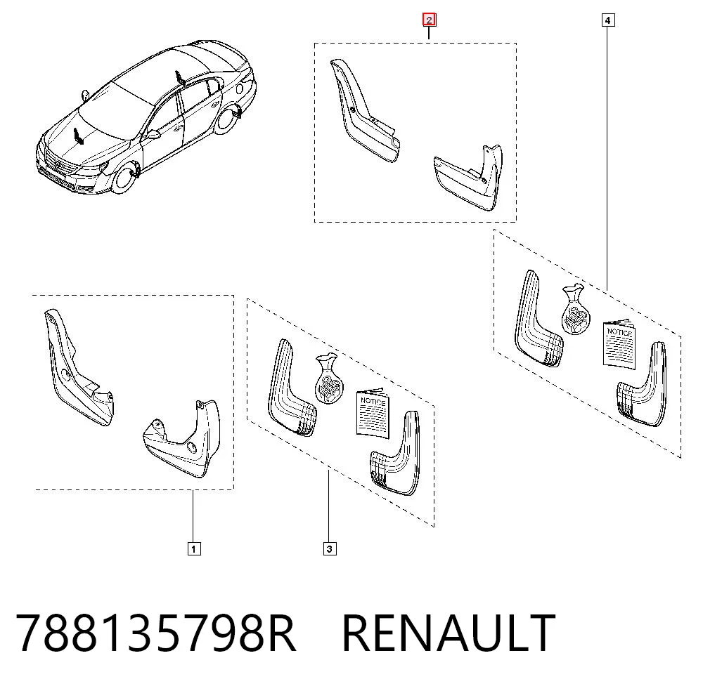 Бризковики задні, комплект Renault Latitude L7