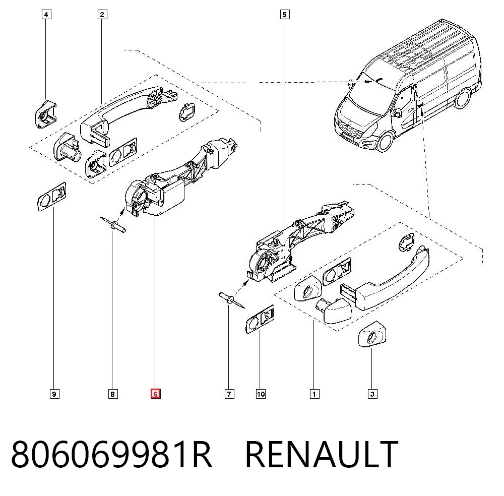 806069981R Renault (RVI) Тримач зовнішньої ручки задніх распашних дверей, правих