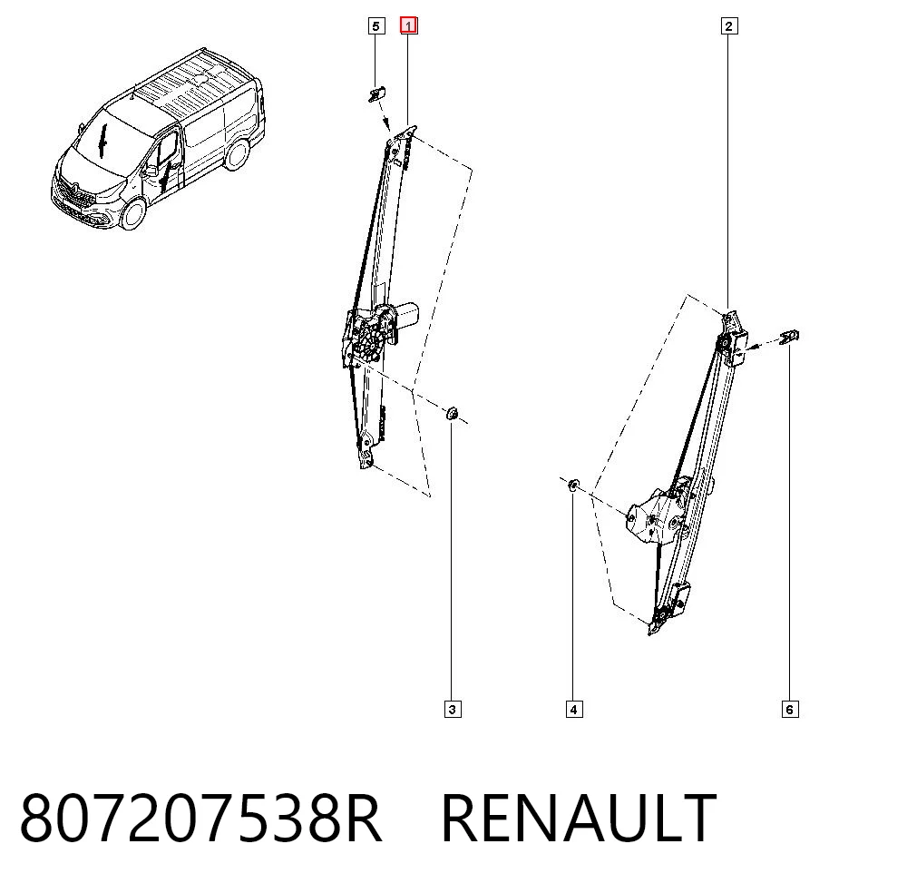 Механізм склопідіймача двері передньої, правої Renault Trafic III