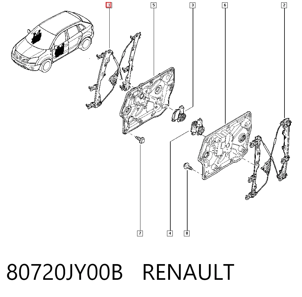  Механізм склопідіймача двері передньої, правої Renault Koleos 